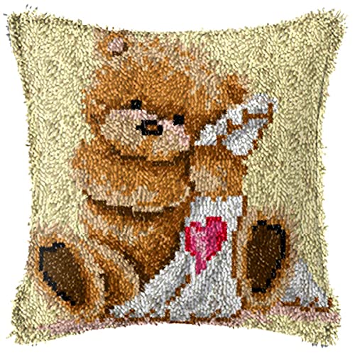 LFTYV Knüpfen Set Erwachsene Knüpfteppich Sofa Kissenbezug Mit Bunt Bedruckter Leinwand, Einfach Zu Vervollständigen Bärenteppich Basteln, Knüpfkissen 42X42cm von LFTYV