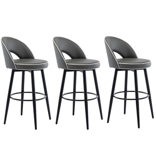 Bar Stools Set of 3, Counter Height 360° Swivel Barstools with Back, PU Leather Bar Chairs with Steel Legs and Footrest, for Kitchen Counter Restaurant Lounge Pub (Color : Deep Gray, Size : 62cm) von LFWAEE