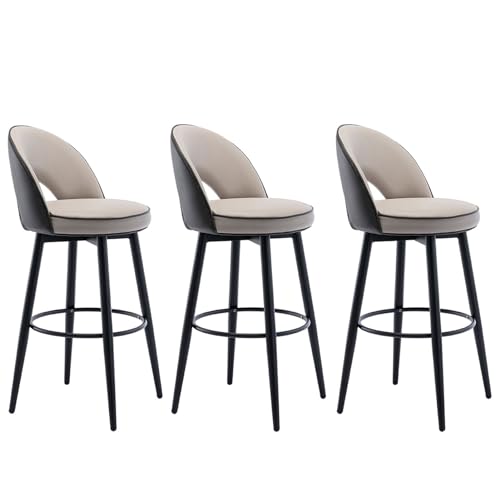 Bar Stools Set of 3, Counter Height 360° Swivel Barstools with Back, PU Leather Bar Chairs with Steel Legs and Footrest, for Kitchen Counter Restaurant Lounge Pub (Color : Gray Khaki, Size : 62cm von LFWAEE