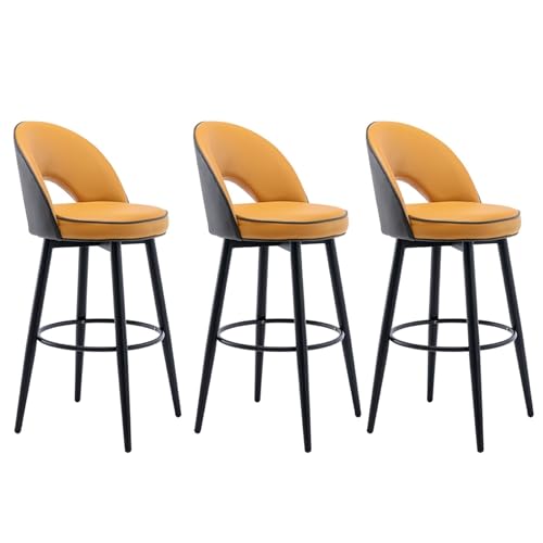 Bar Stools Set of 3, Counter Height 360° Swivel Barstools with Back, PU Leather Bar Chairs with Steel Legs and Footrest, for Kitchen Counter Restaurant Lounge Pub (Color : Gray orange, Size : 62cm von LFWAEE