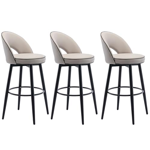 Bar Stools Set of 3, Counter Height 360° Swivel Barstools with Back, PU Leather Bar Chairs with Steel Legs and Footrest, for Kitchen Counter Restaurant Lounge Pub (Color : Khaki 1, Size : 80cm) von LFWAEE