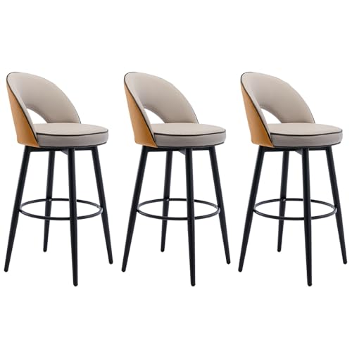 Bar Stools Set of 3, Counter Height 360° Swivel Barstools with Back, PU Leather Bar Chairs with Steel Legs and Footrest, for Kitchen Counter Restaurant Lounge Pub (Color : Orange Khaki, Size : 62c von LFWAEE