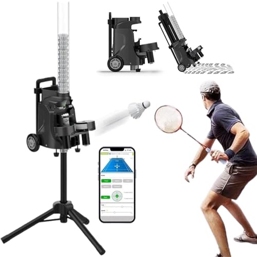 Anhebbare Badmintonmaschine, tragbare Badminton-Solotrainings-Badmintonmaschine mit Stativ, Aufschlagfrequenz 1 s – 1,5 s, für Anfänger und Profis gleichermaßen von LFfwynog