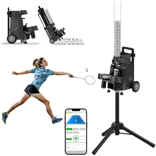 App-gesteuerte Badminton-Aufschlagmaschine, tragbarer automatischer Federball-Zuführer mit Stativ, Aufschlagfrequenz 1 s – 1,5 s, für Training im Innen- und Außenbereich von LFfwynog