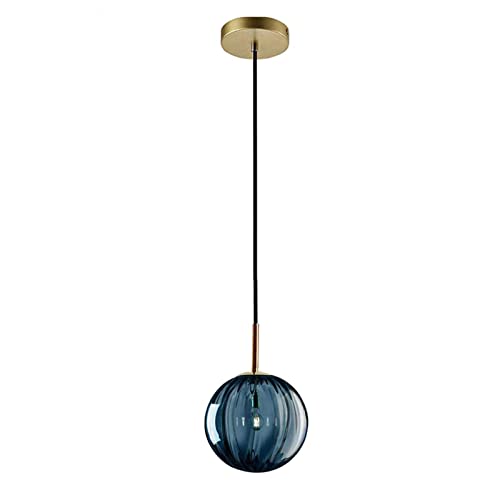 LFsem Einzelner Kopf Deckenleuchte Bunte Ø15cm Glaskugel Pendelleuchte E14 Loft Schlafzimmer Hängelampe Moderne einfache Kronleuchter (Blau) von LFsem