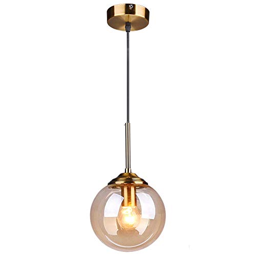 LFsem Industriell Retro Pendelleuchte Glaskugel Hängelampe Leuchte Messingbeschläge Deckenleuchte für Wohnzimmer Esszimmer Schlafzimmer Küchenbar (Bernstein, Einzelkopf) von LFsem