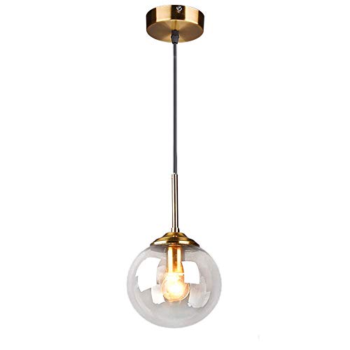 LFsem Industriell Retro Pendelleuchte Glaskugel Hängelampe Leuchte Messingbeschläge Deckenleuchte für Wohnzimmer Esszimmer Schlafzimmer Küchenbar (klar, Einzelkopf) von LFsem
