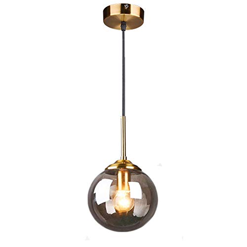 LFsem Industriell Retro Pendelleuchte Glaskugel Hängelampe Leuchte Messingbeschläge Deckenleuchte für Wohnzimmer Esszimmer Schlafzimmer Küchenbar (grau, Einzelkopf) von LFsem