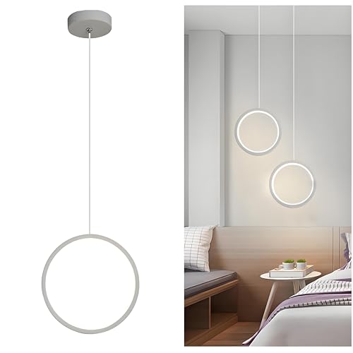 LFsem Moderne Minimalistische LED Pendelleuchte, 2700K Warmes Licht LED 13W Metall Ring Hängelampe für Schlafzimmer und Wohnzimmer (A-Weiß) von LFsem