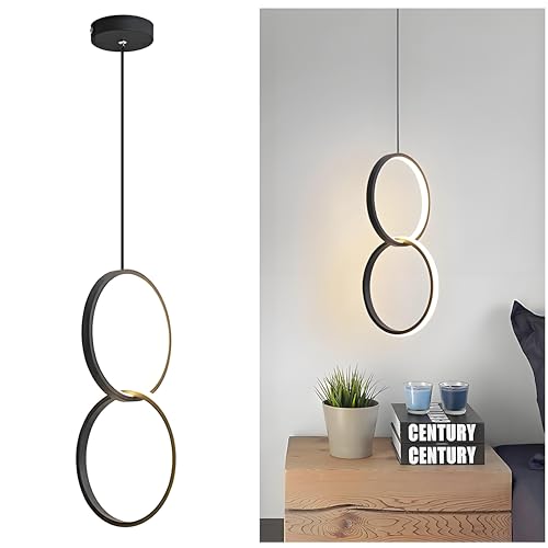 LFsem Moderne Minimalistische LED Pendelleuchte, 2700K Warmes Licht LED 20W Metall Ring Hängelampe für Schlafzimmer und Wohnzimmer (B-Schwarz) von LFsem