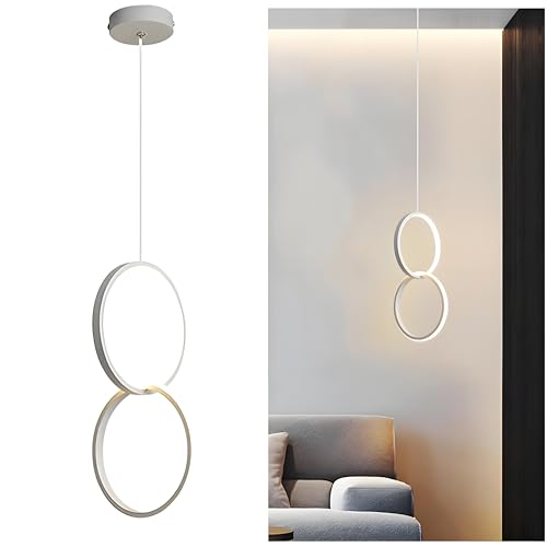 LFsem Moderne Minimalistische LED Pendelleuchte, 2700K Warmes Licht LED 20W Metall Ring Hängelampe für Schlafzimmer und Wohnzimmer (B-Weiß) von LFsem