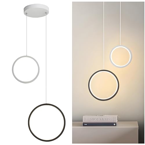 LFsem Moderne Minimalistische LED Pendelleuchte, 2700K Warmes Licht LED 16W Metall Ring Hängelampe für Schlafzimmer und Wohnzimmer (C) von LFsem