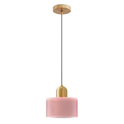 LFsem Moderne Bunte Glas Pendelleuchte mit Goldakzent, Höhenverstellbares 200cm Kabel, E27 Fassung Deckenleuchte Hängelampe für Kücheninsel,Esstisch, Wohnzimmer, Schlafzimmer, Café (Glänzendes Rosa) von LFsem