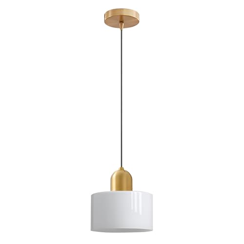 LFsem Moderne Bunte Glas Pendelleuchte mit Goldakzent, Höhenverstellbares 200cm Kabel, E27 Fassung Deckenleuchte Hängelampe für Kücheninsel,Esstisch, Wohnzimmer, Schlafzimmer, Café (Glänzendes Weiß) von LFsem