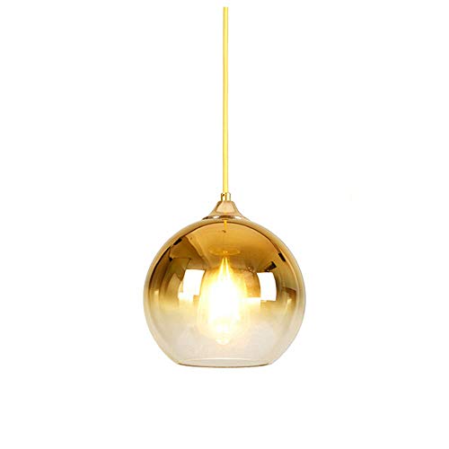 LFsem Moderne Einfache Pendelleuchte Glas Sphärische Decken leuchte Farbverlauf Glas Lampenschirm Loft E27 Hängeleuchte für Wohnzimmer (Gold, 20 cm) von LFsem