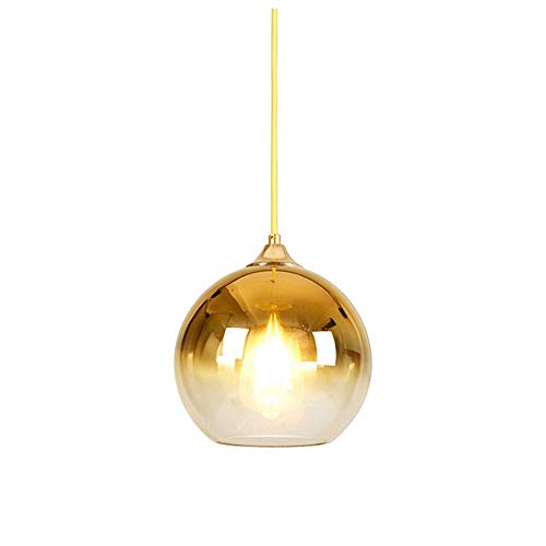 LFsem Moderne Einfache Pendelleuchte Glas Sphärische Decken leuchte Farbverlauf Glas Lampenschirm Loft E27 Hängeleuchte für Wohnzimmer (Gold, 25 cm) von LFsem