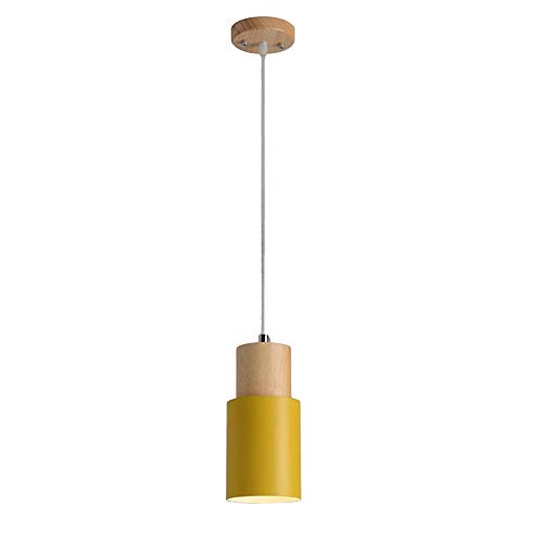 LFsem Moderne Nordic Macaron Pendelleuchte Holz & Metall Deckenleuchte E27 Loft Art Hängelampe für Wohnzimmer Küche Schlafzimmer Wohnkultur (Gelb) von LFsem