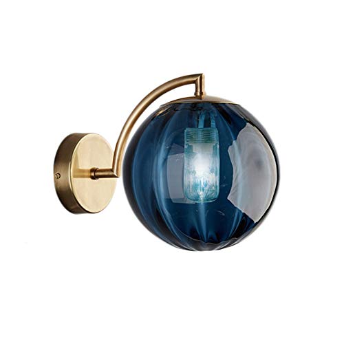 LFsem Glass Globe Wandleuchte Ø15CM Blaue Glaskugel und Messinghalter Wandleuchte Lichter Metallhalterung Wandleuchte (Blau) von LFsem