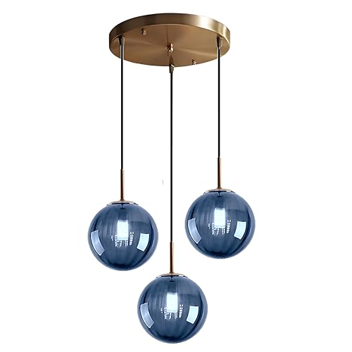 LFsem Nordic 3-Lights Pendelleuchte Ø15cm Glaskugel-Deckenleuchte Moderne einfache Hängelampe E14 Loft Kronleuchter Dekoration Beleuchtungskörper (Blau) von LFsem