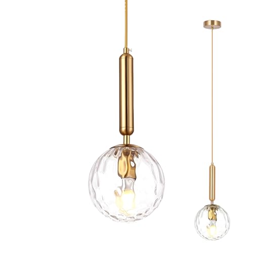LFsem Nordisch Modern Einfache Pendelleuchte Glaskugel Deckenleuchte Einzelkopf-Hängelampe Loft Kronleuchter für Schlafzimmer Esszimmer Restaurant (Transparente Wasserkräuselung) von LFsem