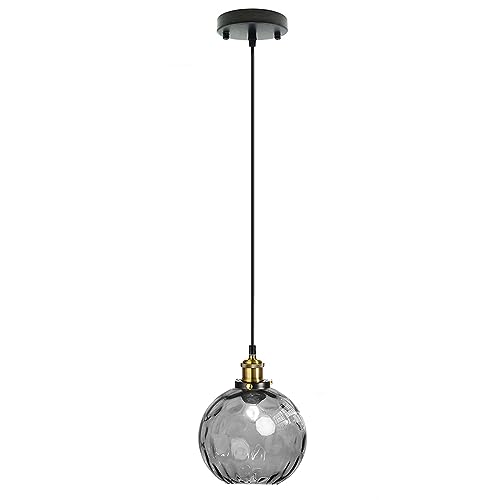 LFsem Pendelleuchte mit 15cm Buntem Wirbelndem Glaskugel-Lampenschirm, Industrielle Antike Bronze-E27-Loft-Bar-Deckenleuchte Hängelampe (Grau) von LFsem