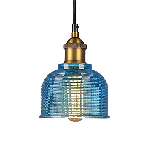 LFsem Vintage Industrielle Pendelleuchte Bunte Glas Lampenschirm Decken Leuchte E27 Loft Hängelampe Suspension Beleuchtung Für Restaurants Bar (Blau) von LFsem