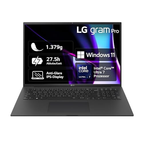 2024 LG gram Pro 17 Zoll Notebook - 1379g Intel Core Ultra7, NVIDIA RTX3050 Laptop (32GB RAM, 2TB Dual SSD, 27h Akkulaufzeit, IPS Panel Anti-Glare Display, Win 11 Home) - Schwarz von LG Electronics