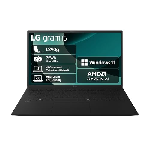 2025 LG gram Notebook 15 Zoll Laptop - AMD Ryzen AI 7 350 (16GB RAM, 1TB Dual SSD, AMD Radeon 860M Graphics, Windows 11 Home, Bluetooth 5.3, Thunderbold 4) - Schwarz von LG