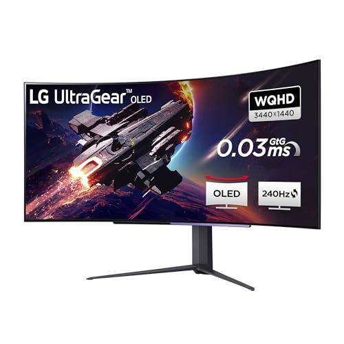 LG Electronics 45GR95QE-B UltraGear Gaming Monitor 45" (113 cm), Curved, OLED, 3440 x 1440, 21:9, WQHD 1440p, 98,5% DCI-P3, HDR10, 0,03 ms GtG - Schwarz von LG Electronics