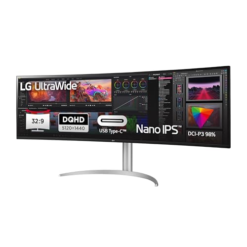 LG Electronics 49WQ95X-W.AEU IPS 32:9 UltraWide Monitor 49" (124,46 cm), QHD Wide 1440p, Curved IPS Aktiv Matrix mit White LED Backlight, Anti-Glare, Weiß von lg