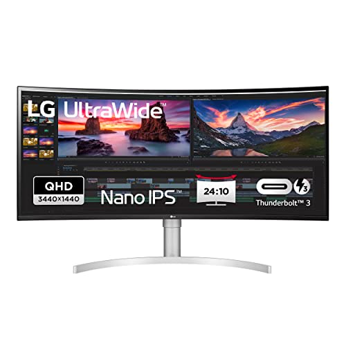 LG UltraWide Curved QHD+ Monitor 38WN95CP-W 95,29 cm - 38 Zoll, AH-IPS-Panel, AMD FreeSync, HDR10, Weiß/Silber von LG Electronics