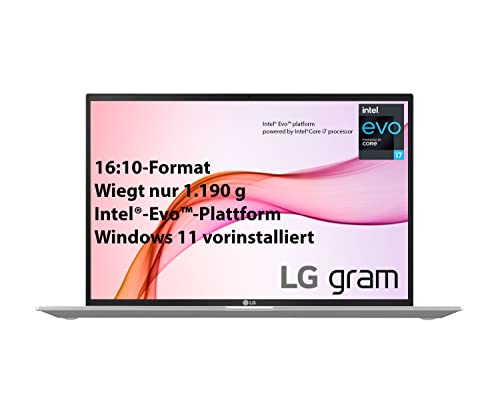 LG gram 16 Zoll Ultralight Notebook Windows 11 2021 Edition - 1,19 kg leichter Intel Core i7 Laptop (16GB LPDDR4, 512 GB, 22 h Akkulaufzeit, WQXGA IPS Display, Thunderbolt 4) - Silber von LG Electronics