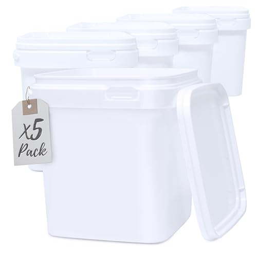 LG Luxury & Grace Pack 5 Polypropylen Eimer 2,5 L (18x16cm) mit Deckel. Luftdicht Kunststoff Lebensmittel Lagerung Container. Industrielle Nutzung, Stapelbar, Recycelbar. BPA-frei. von LG Luxury & Grace