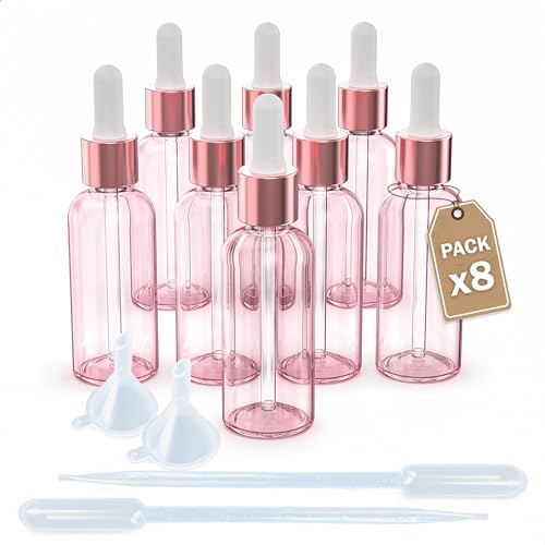 LG Luxury & Grace Set 8 Pipettenflasche, 50 ml. Flasche Rosafarben Transparent. Glaspipette und Rosafarben Schraubverschluss. Tropfflaschen für: Öl, Aromatherapie und Labor. von LG Luxury & Grace