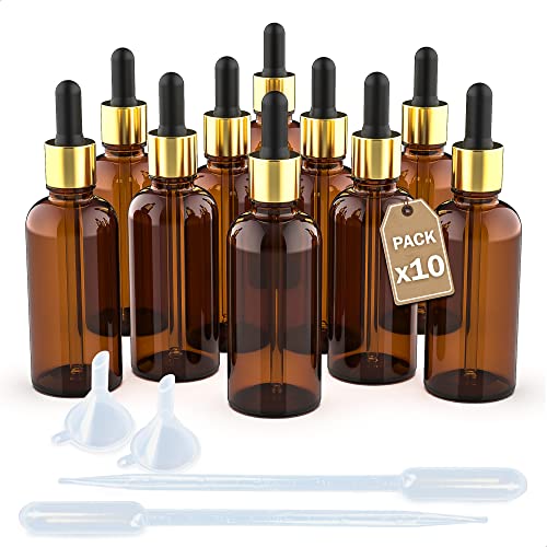 LG Luxury & Grace Set 10 Pipettenflasche, 100 ml. Flasche Braunglas. Glaspipette und Vergoldeter Schraubverschluss. Tropfflaschen für: Öl, Aromatherapie und Labor. von LG Luxury & Grace