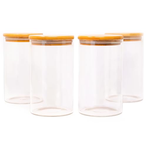 LG Luxury & Grace Set 4 Vorratsgläser mit Bambus-Deckel, 1,15 L (17,5x10 cm). Vorratdosen aus Glas. Luftdichte Gläser mit Holzdecker. Mit Etiketten und Markern. von LG Luxury & Grace