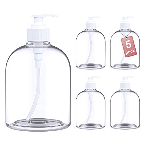 LG Luxury & Grace Set 5 Seifenspender Flaschen, 500 ml. Transparente Spenderflaschen aus Polyethylen mit Pumpspender. Nachfüllbare Pumpflaschen für Seifen, Gel und Lotionen. von LG Luxury & Grace