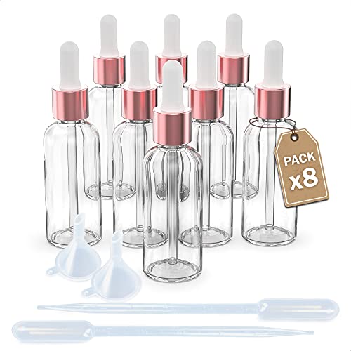 LG Luxury & Grace Set 8 Pipettenflasche, 50 ml. Flasche Transparent. Glaspipette und Rosafarben Schraubverschluss. Tropfflaschen für: Öl, Aromatherapie und Labor. von LG Luxury & Grace