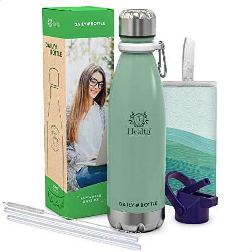 LG Luxury & Grace Trinkflasche aus Edelstahl 500 ml. BPA-freie Thermoflasche für heiße und kalte Getränke. Doppelwandige Wasserflasche mit Hermetischem Verschluss. Neoprentasche + Karabiner. von LG Luxury & Grace