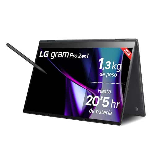 LG Gram Pro 2-in-1 16T90SP-K Notebook, Intel Cora Ultra 7, Windows 11 Home, 16 GB RAM, 512 GB SSD, 1,3 kg, 20,5 h Laufzeit, Schwarz von LG