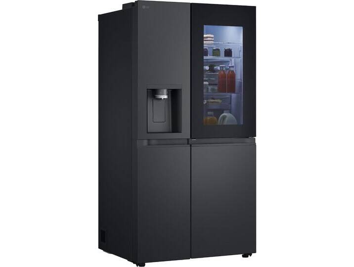 LG Side-by-Side GSXB90EVDD , D (A-G), silber (essence matte schwarz), Display innen, Kühlschränke, InstaView: zweimal klopfen, reinschauen Craft Ice Eiskugeln von LG