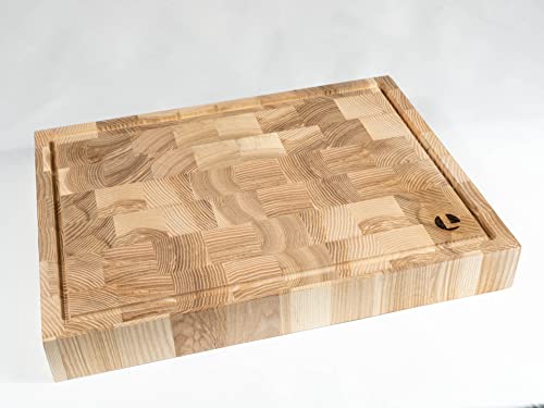 Brett aus massivem Eschenholz Stirnholz Schneidebrett Hackblock Servierbrett Esche Geschenkidee für Hobby- und Profiköche robust, langlebig, nachhaltig, hygienisch 30x40x5 cm von LGC
