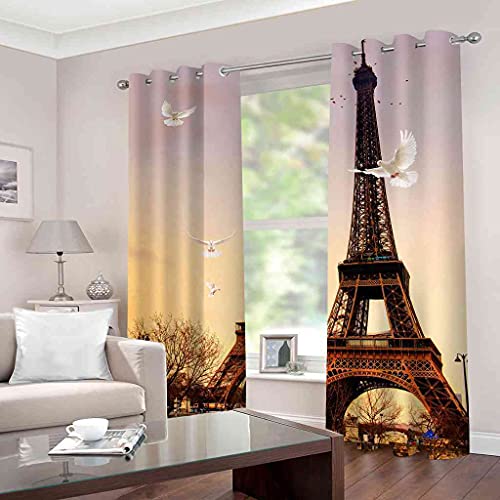 LGCK Schlafzimmer Vorhang 2Er Set 3D Kunst Eiffelturm Muster Verdunkelung Gardinen Blickdicht Mit Ösen Polyester Vorhänge Für Kinderzimmer Wohnzimmer Fensterdekoration 183x214cm von LGCK