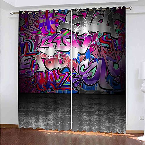 LGCK Schlafzimmer Vorhang Polyester 2 Stück Ösenvorhang Blickdicht Vorhänge Kunststraßen-Graffiti Gardinen 3D Druck Verdunkelung Vorhänge Für Kinderzimmer Wohnzimmer Fenster 170x200cm von LGCK