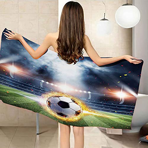 LGCK Strandtuch Kinder Weich Bequem 3D Fußballfeld Flamme Fußball Strandtücher Badetuch Schnell Trocknend Microfiber L XL XXL Geeignet Für Sommer Schwimmen Fitnessstudio Sport Spa Reisen 80x160cm von LGCK