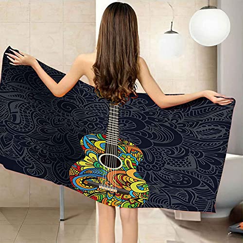 LGCK Strandtuch Ultraweich Kinder Badetuch Schnell Trocknend Wasseraufnahme Extra Mikrofaser 3D Musikinstrument Gitarre Badetücher Strandtücher Jugend Mädchen Erwachsene Kuscheldecke 90x180cm von LGCK