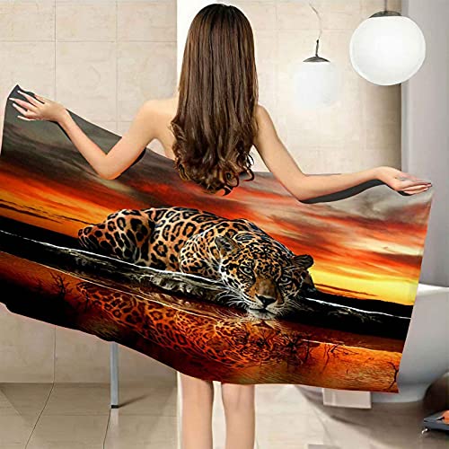 LGCK Strandtuch Weich Bequem 3D Tierischer Leopard Strandtücher Badetuch Schnell Trocknend Microfiber Groß XL XXL Geeignet Für Sommer Schwimmen Fitnessstudio Sport Spa Reisen 90x180cm von LGCK