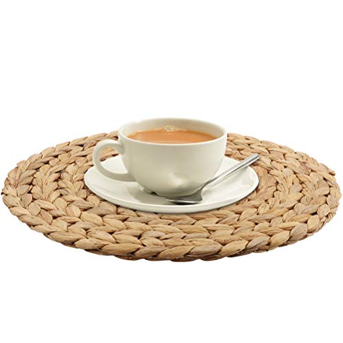 LGCTION Natürliche Wasserhyazinthe Weave Platzdeckchen Runde Geflochtene Rattan Tischsets Platzsets Waschbar Runde Tischsets für Küchentisch 30CM von LGCTION