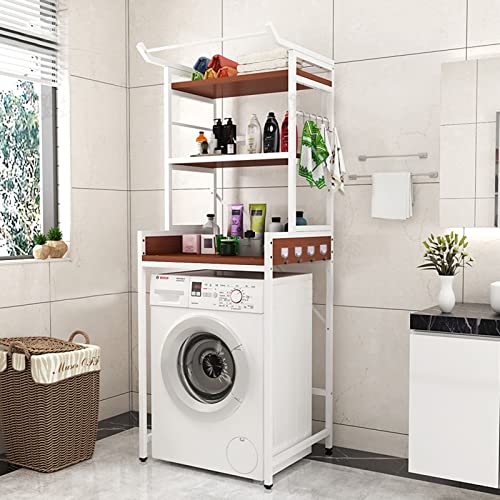 LGChobby Badezimmer-Aufbewahrungsregal, Aufbewahrungsregale, Waschmaschinen-Aufbewahrungsrahmen, bodenstehend für über der Toilette, Metallverdicktes Stahlrohr, Wäscheständer (braun) von LGChobby