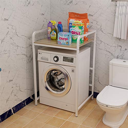 LGChobby Badezimmer-Aufbewahrungsregal, Waschmaschinen-Aufbewahrungsrahmen für über der Toilette, Badezimmer-Turmregal, dick, multifunktional, Wäscheständer, Metall-Kohlenstoffstahl-Trommel, Holzbode von LGChobby
